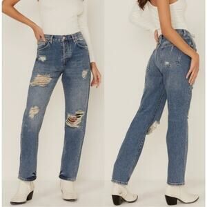 FREE PEOPLE Brenn Destroyed Boyfriend Jeans in Blue Light Wash Size Women's 26